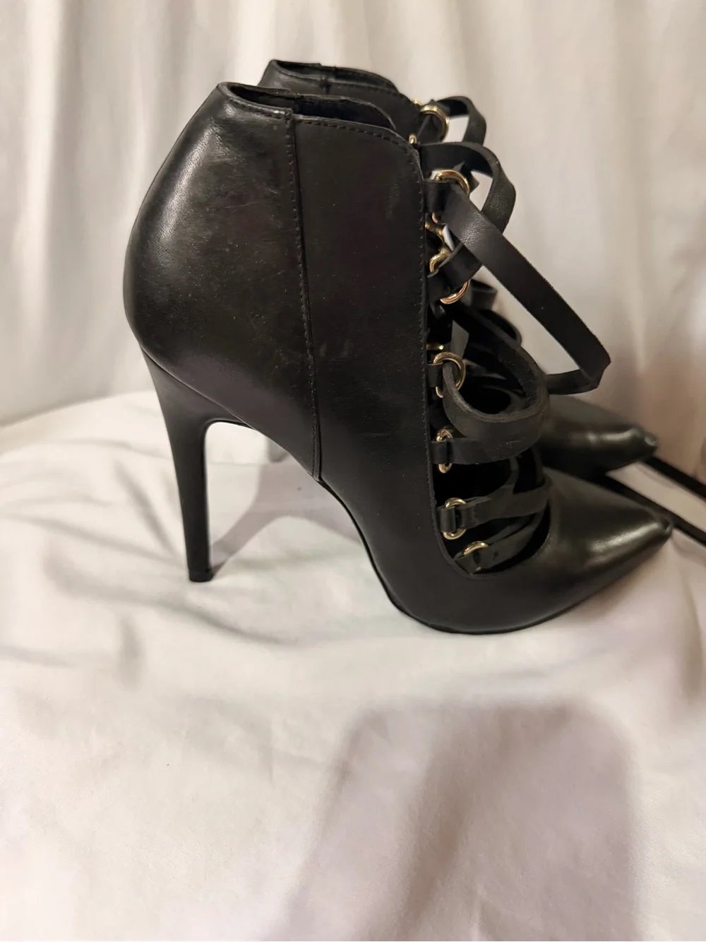 Aldo Black Pointed Lace-Up Strappy Heels - Picture 2 of 4